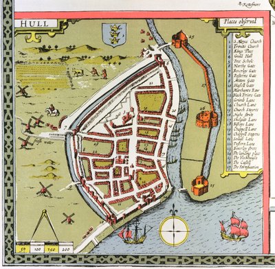 Hull, detail from the map of the North and East Ridings of Yorkshire, engraved by Jodocus Hondius from John Speed
